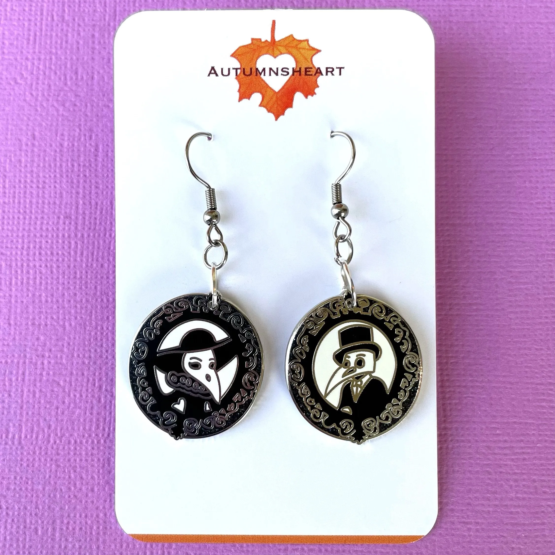 Elegant Plague Doctor Couple enamel earrings - Set of 2