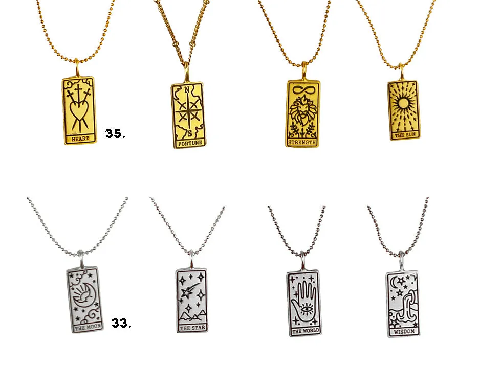 Elsa Guzman, 18K Gold Vermeil and Sterling Silver Tarot Card Necklaces