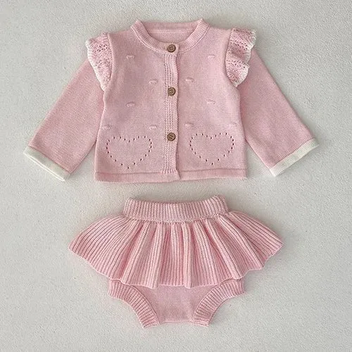 Embroidered Knit Cardigan and Romper Set for Girls - Various Styles, Sizes 3M-3Y