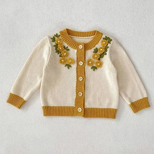 Embroidered Knit Cardigan and Romper Set for Girls - Various Styles, Sizes 3M-3Y