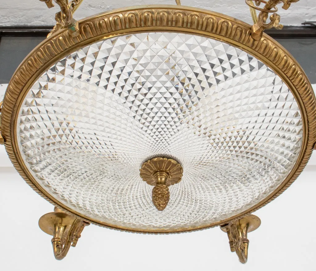 Empire Style Glass Gilt Metal 6 Light Chandelier