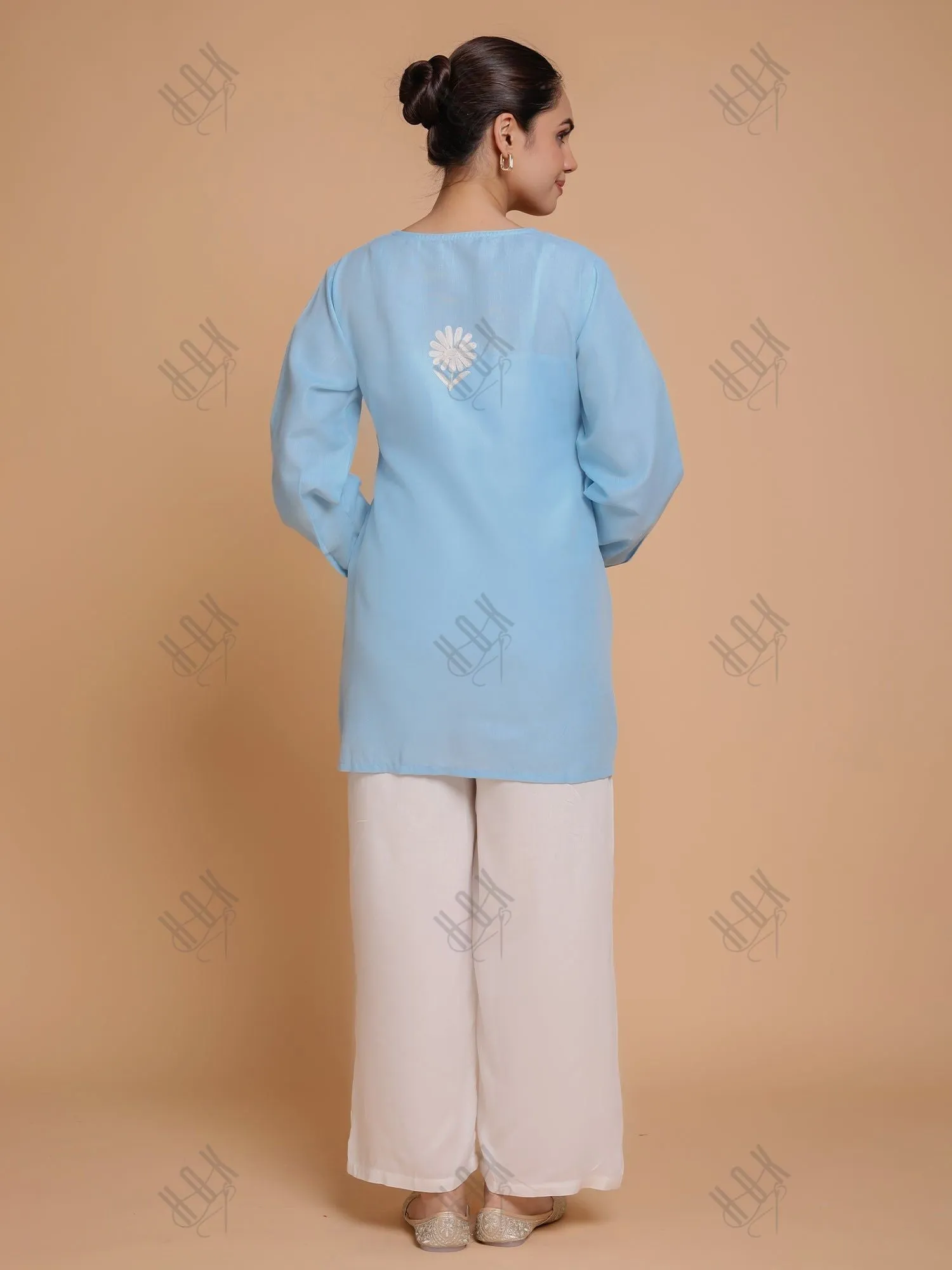 Falak Kashmiri Shirt Style - Sky Blue