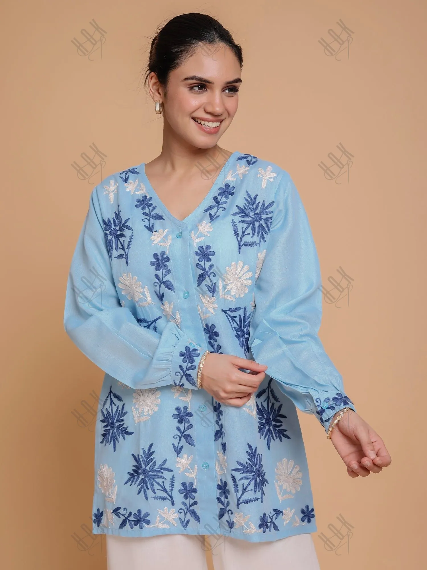 Falak Kashmiri Shirt Style - Sky Blue