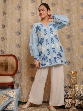 Falak Kashmiri Shirt Style - Sky Blue