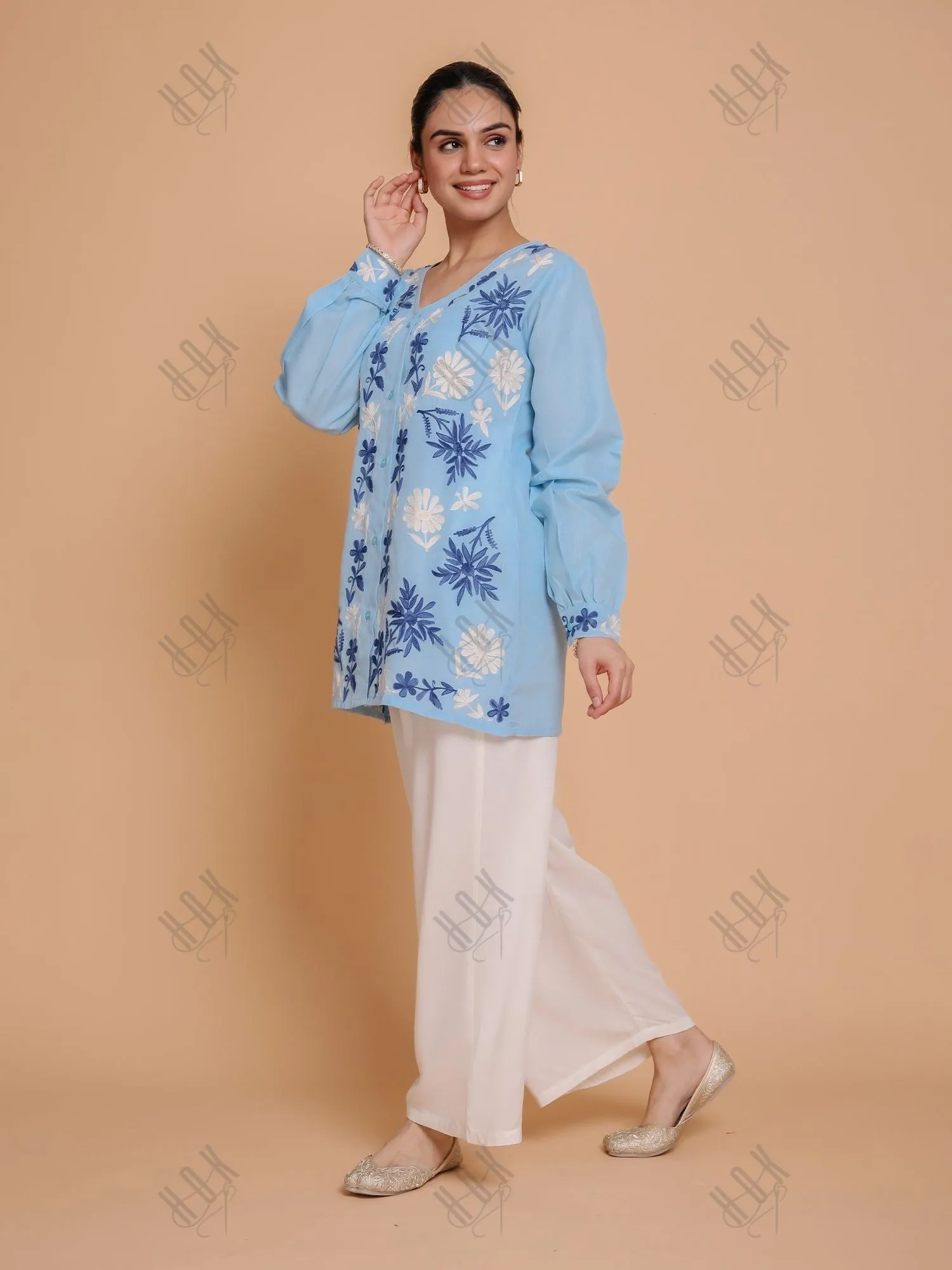 Falak Kashmiri Shirt Style - Sky Blue