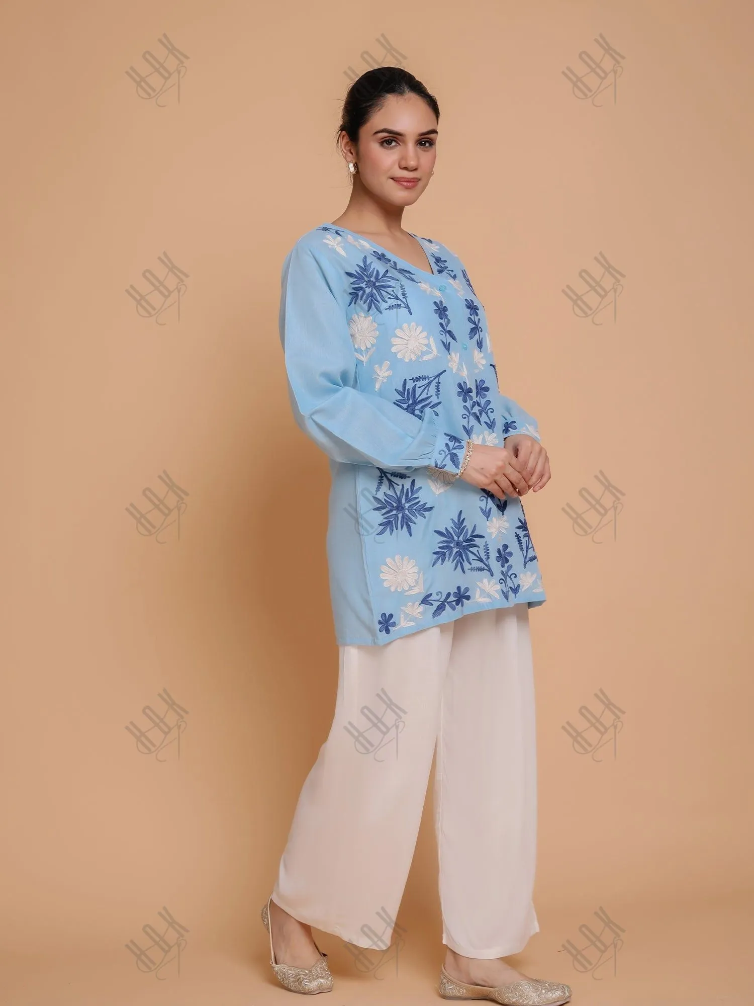 Falak Kashmiri Shirt Style - Sky Blue