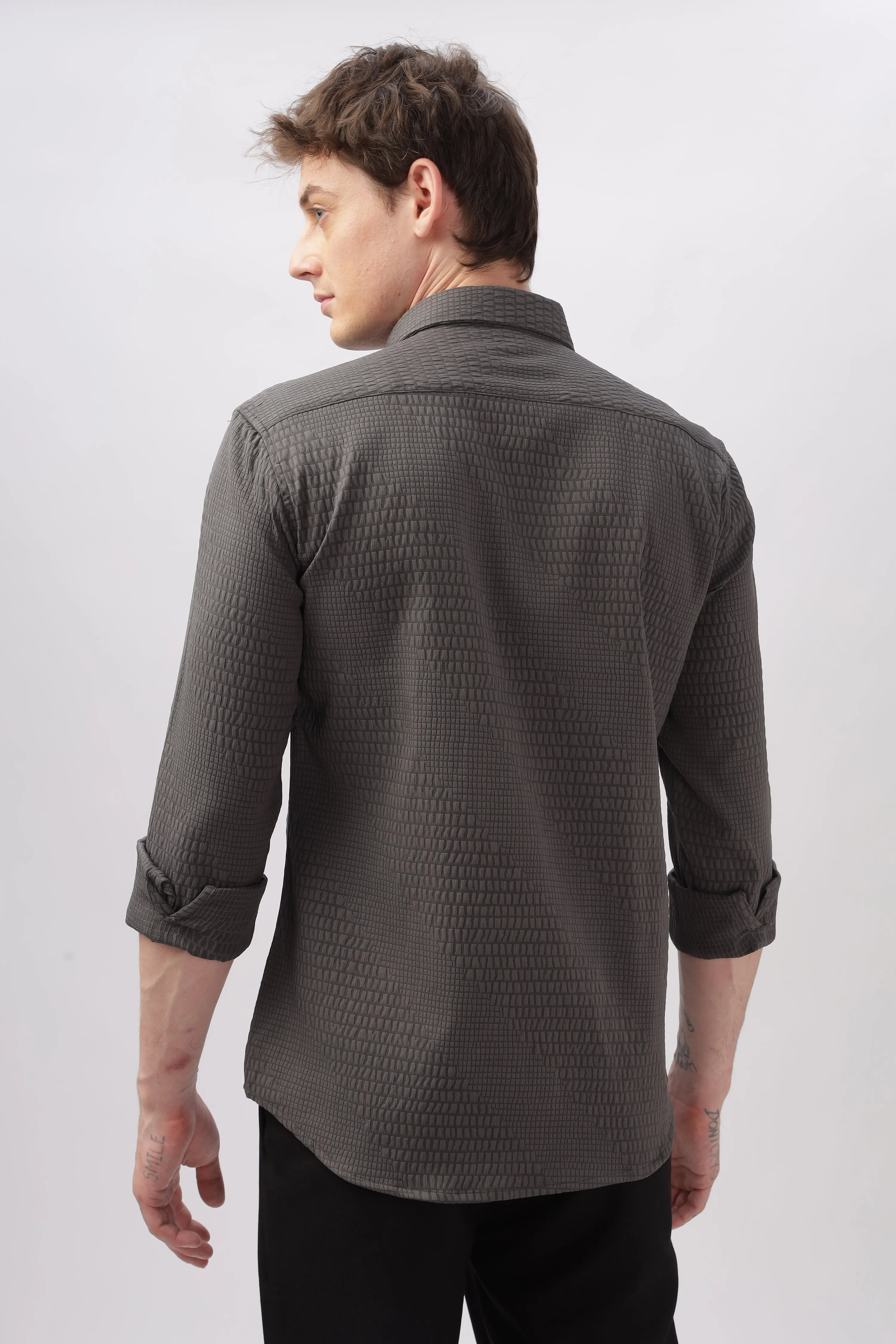 Faux Alligator Print Gray Textured Shirt