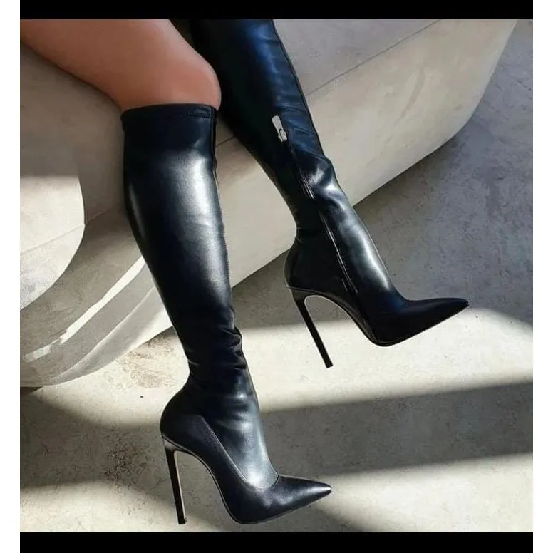 faux below knee pencil boots