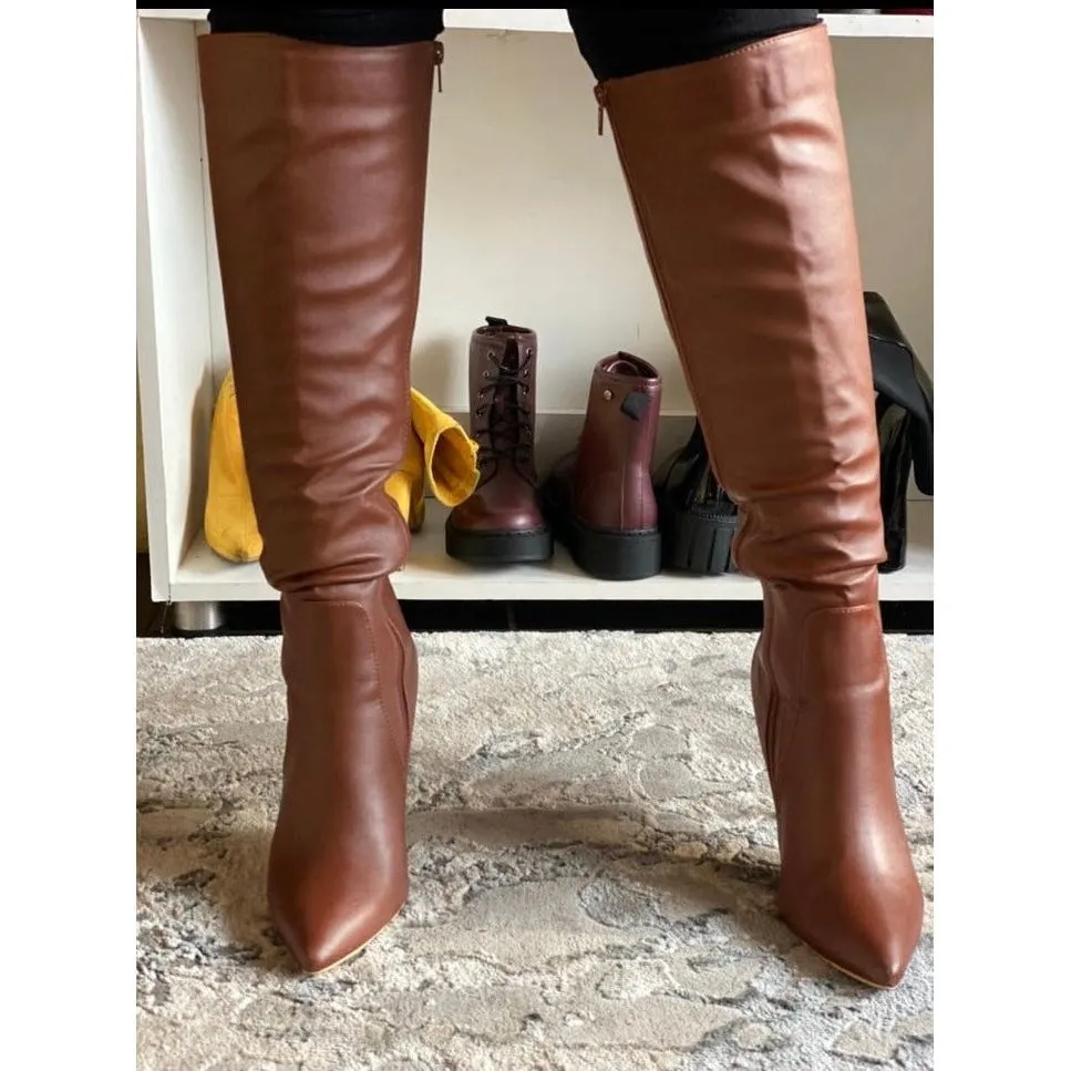 faux below knee pencil boots