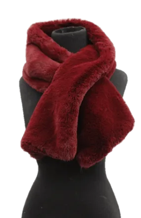 Faux Fur Pull Through Muffler - Burgundy