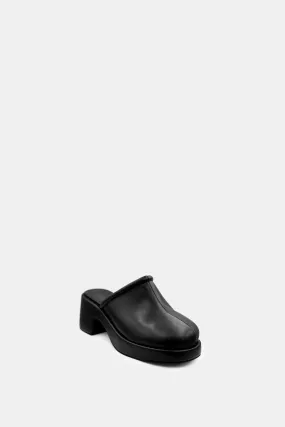 Faux Leather Heeled Clog, Black