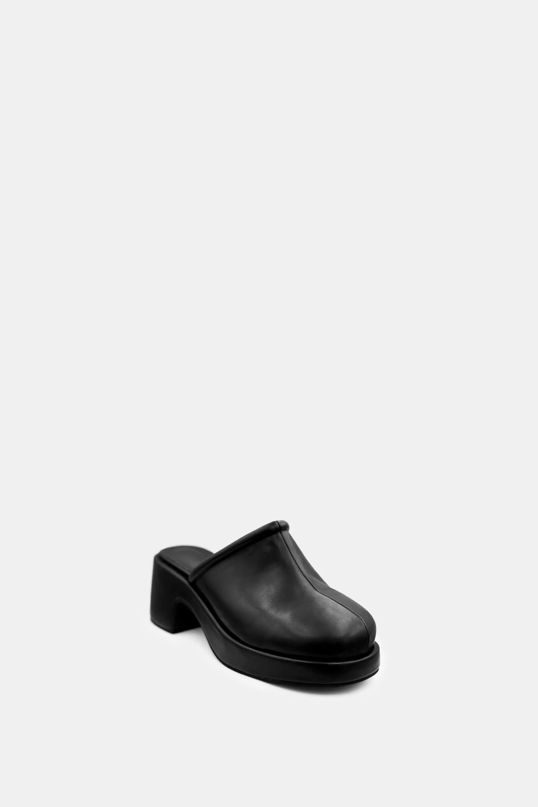 Faux Leather Heeled Clog, Black