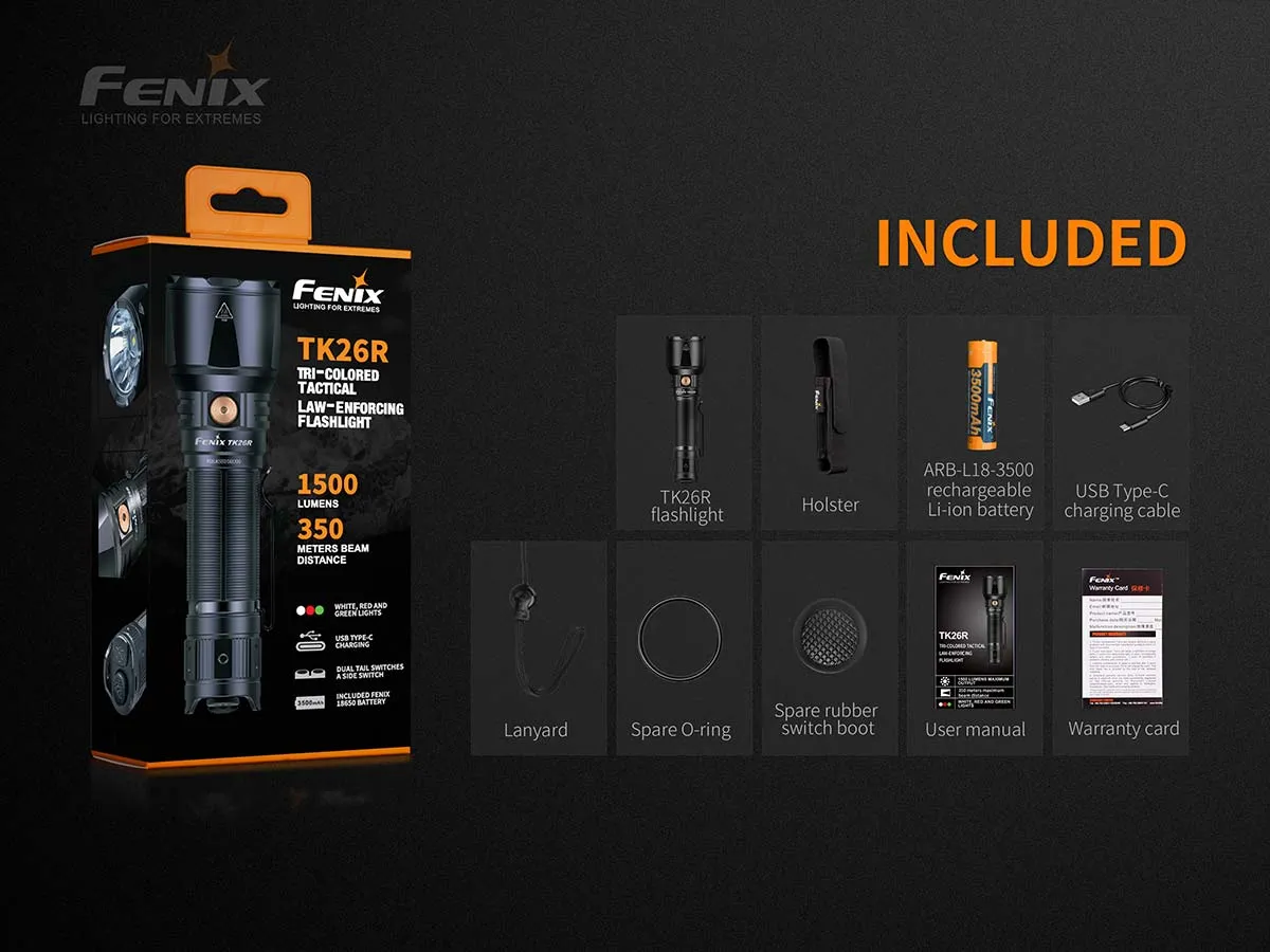 Fenix TK26R USB Rechargeable Tactical Flashlight 1500 Lumens