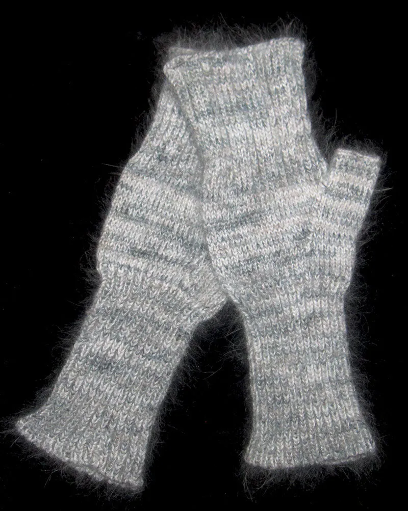 Fingerless Mitts - White Angora Nylon Blend and Kid Mohair