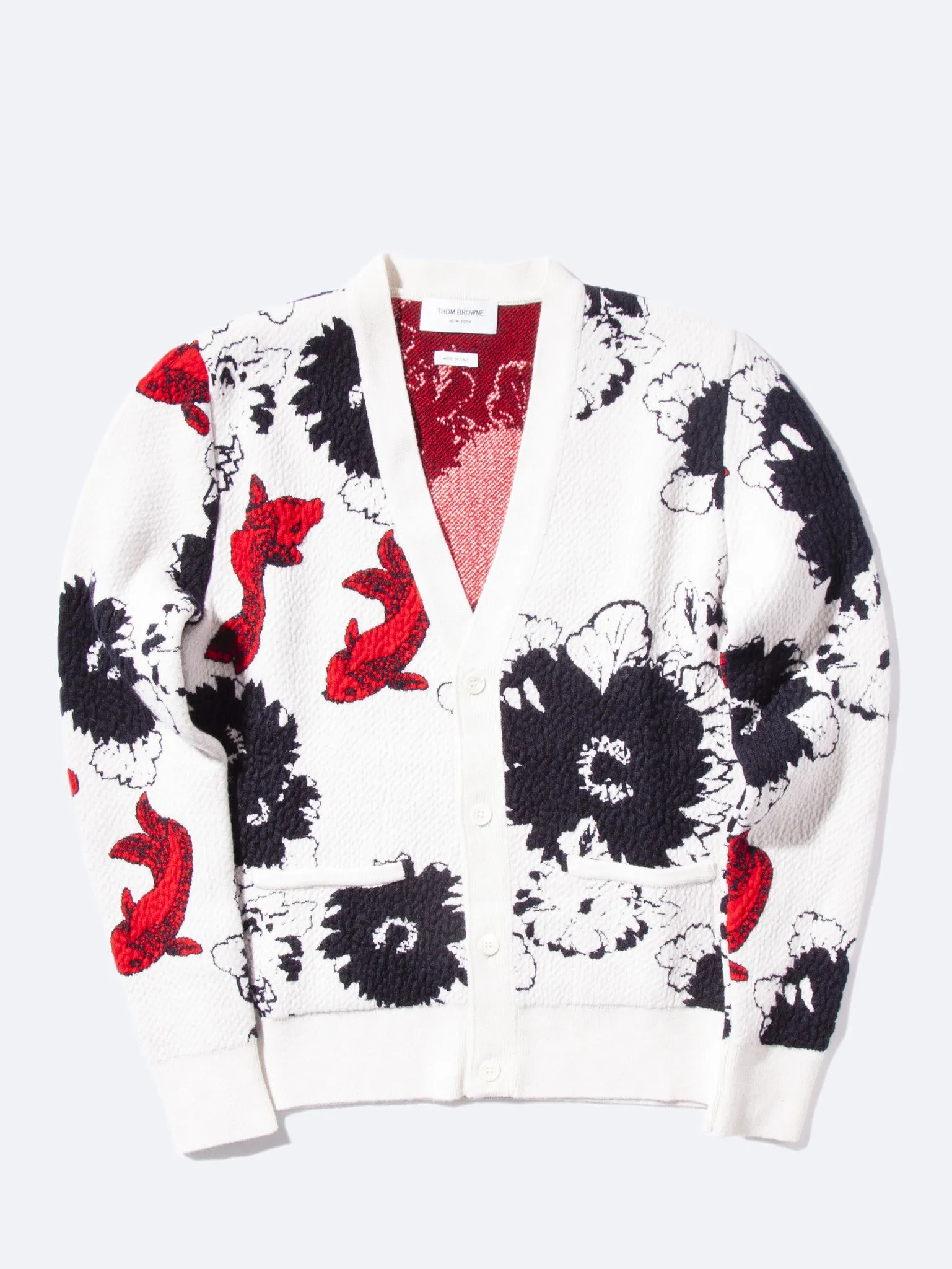 Floral Jacquard Classic V-Neck Cardigan (Cashmere)