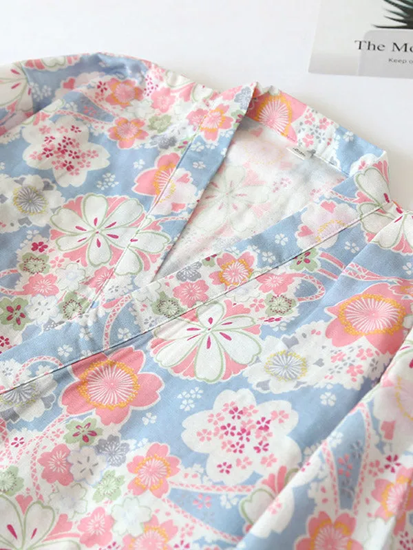 Floral Print Robe Pajama Set