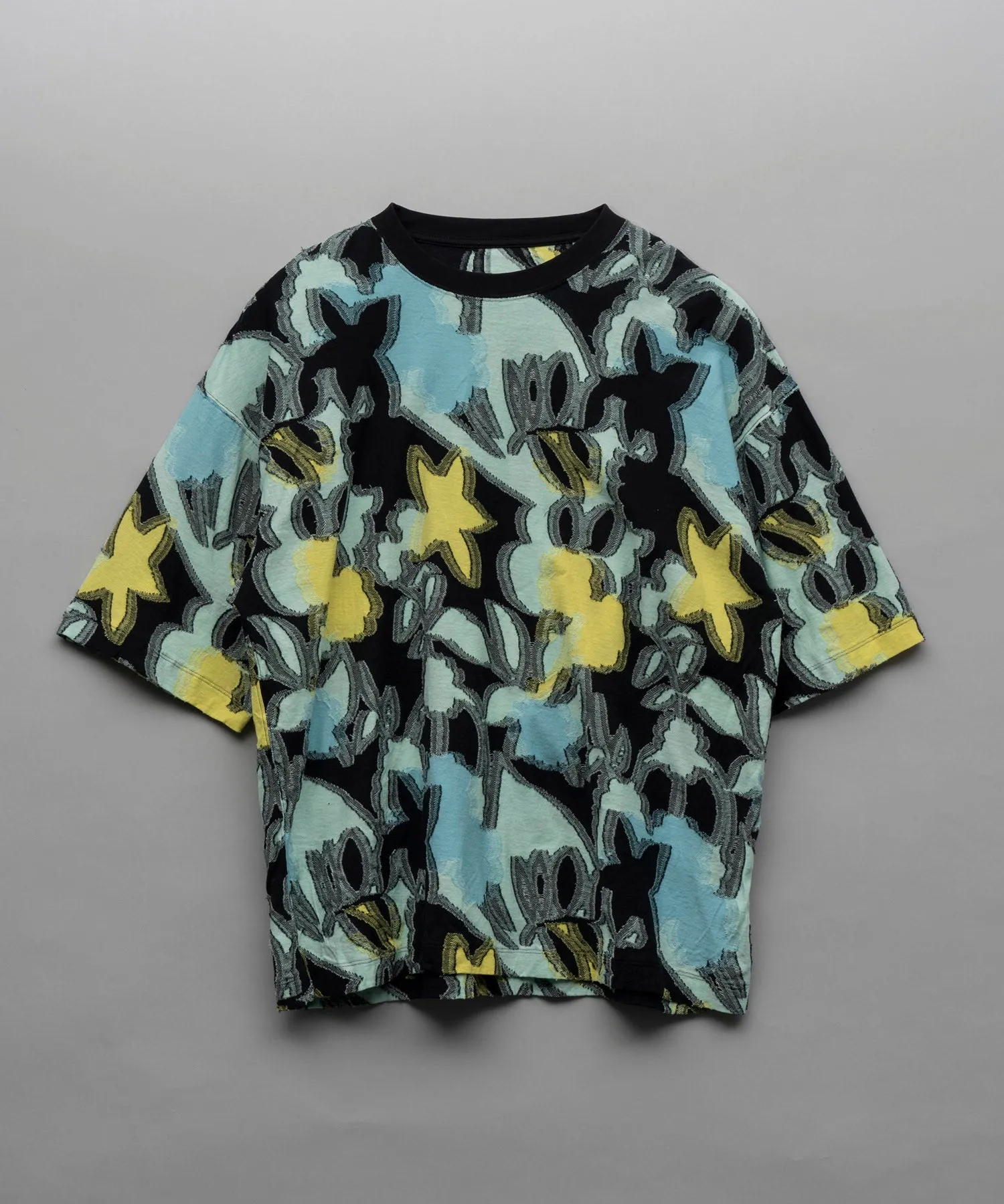 Flower Back Cut Jacquard Prime-Over Crew Neck T-shirt