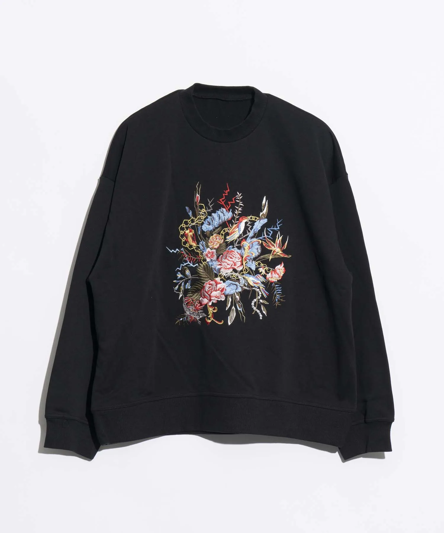 Flower Embroidery Heavy-Weight Sweat Prime-Over Crew Neck Pullover