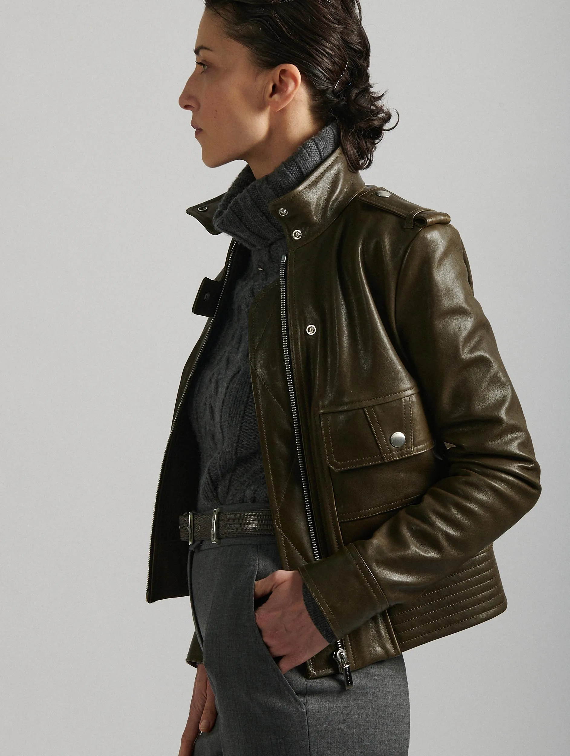 Forest green leather pilot jacket