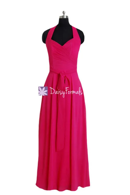 Full A-line Chiffon Party Dress Formal Dress Halter Neckline Navy Bridesmaids Dress (BM7747)