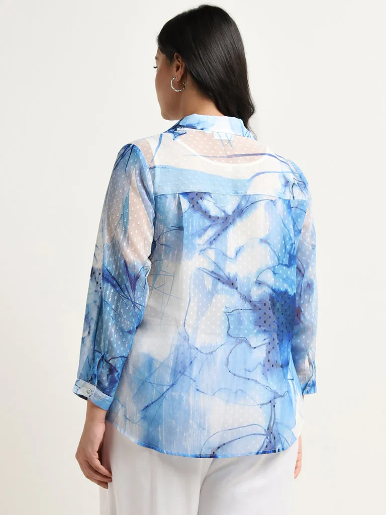 Gia Blue Floral Printed Tufted Shirt