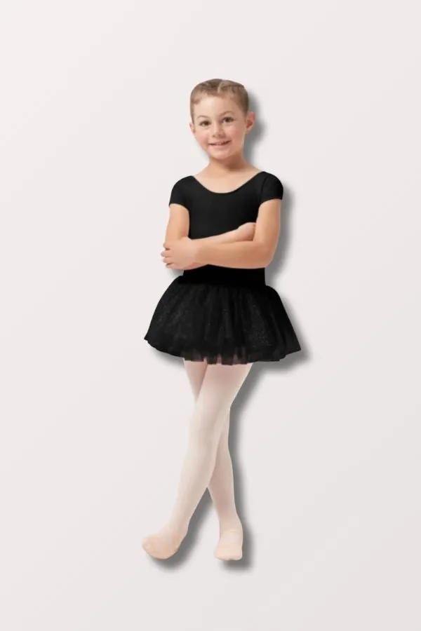 Girls Cap Sleeve Tutu Dress Leotard - Black