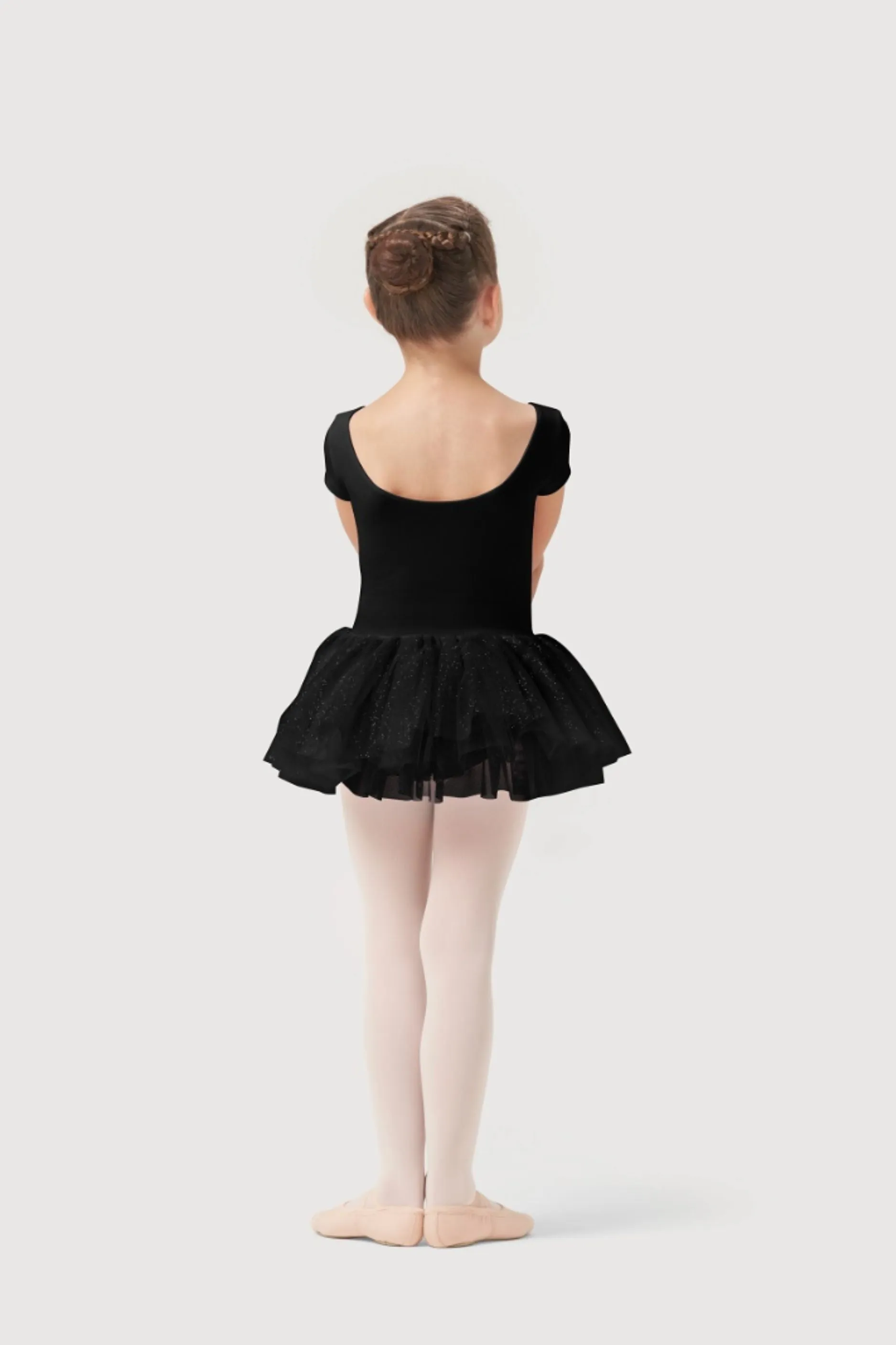 Girls Cap Sleeve Tutu Dress Leotard - Black