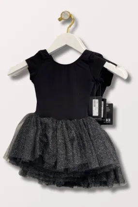 Girls Cap Sleeve Tutu Dress Leotard - Black