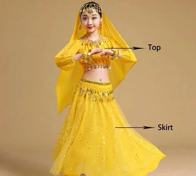 Girls' Indian Belly Dance Costume Set | Bollywood Sari Outfit for Children