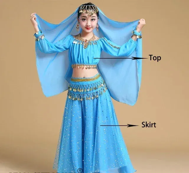 Girls' Indian Belly Dance Costume Set | Bollywood Sari Outfit for Children