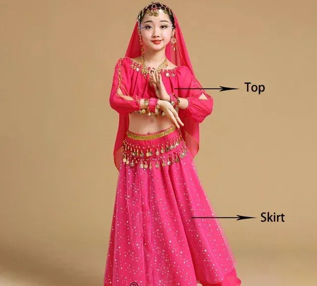 Girls' Indian Belly Dance Costume Set | Bollywood Sari Outfit for Children