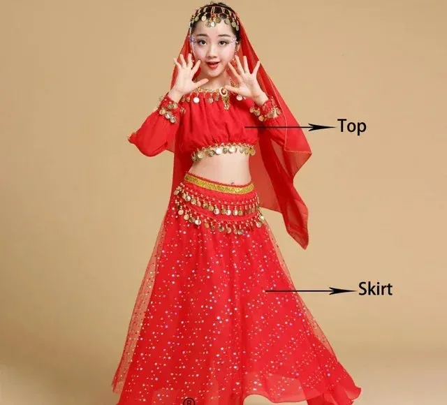 Girls' Indian Belly Dance Costume Set | Bollywood Sari Outfit for Children