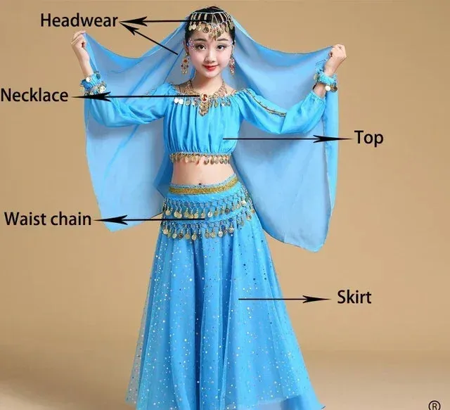 Girls' Indian Belly Dance Costume Set | Bollywood Sari Outfit for Children