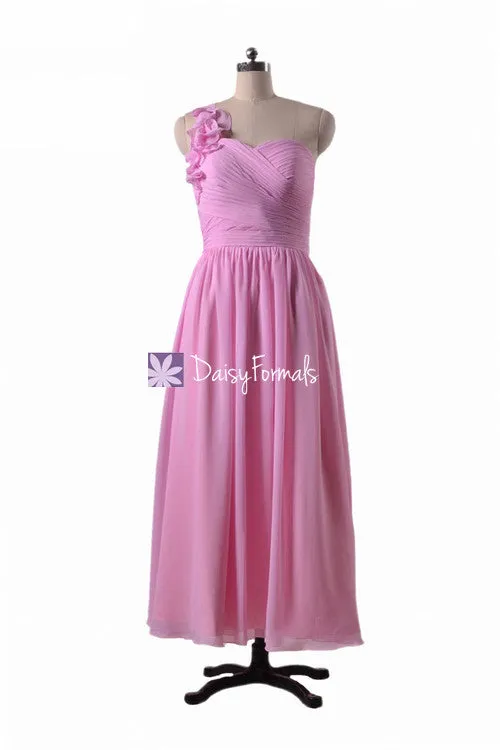 Glamorous Cotton Pink One Shoulder Party Dress Long Pink Chiffon Dress (BM10824AL)