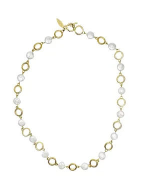 Gold Chain with Coin-Shaped Freshwater Pearls Necklace LN057