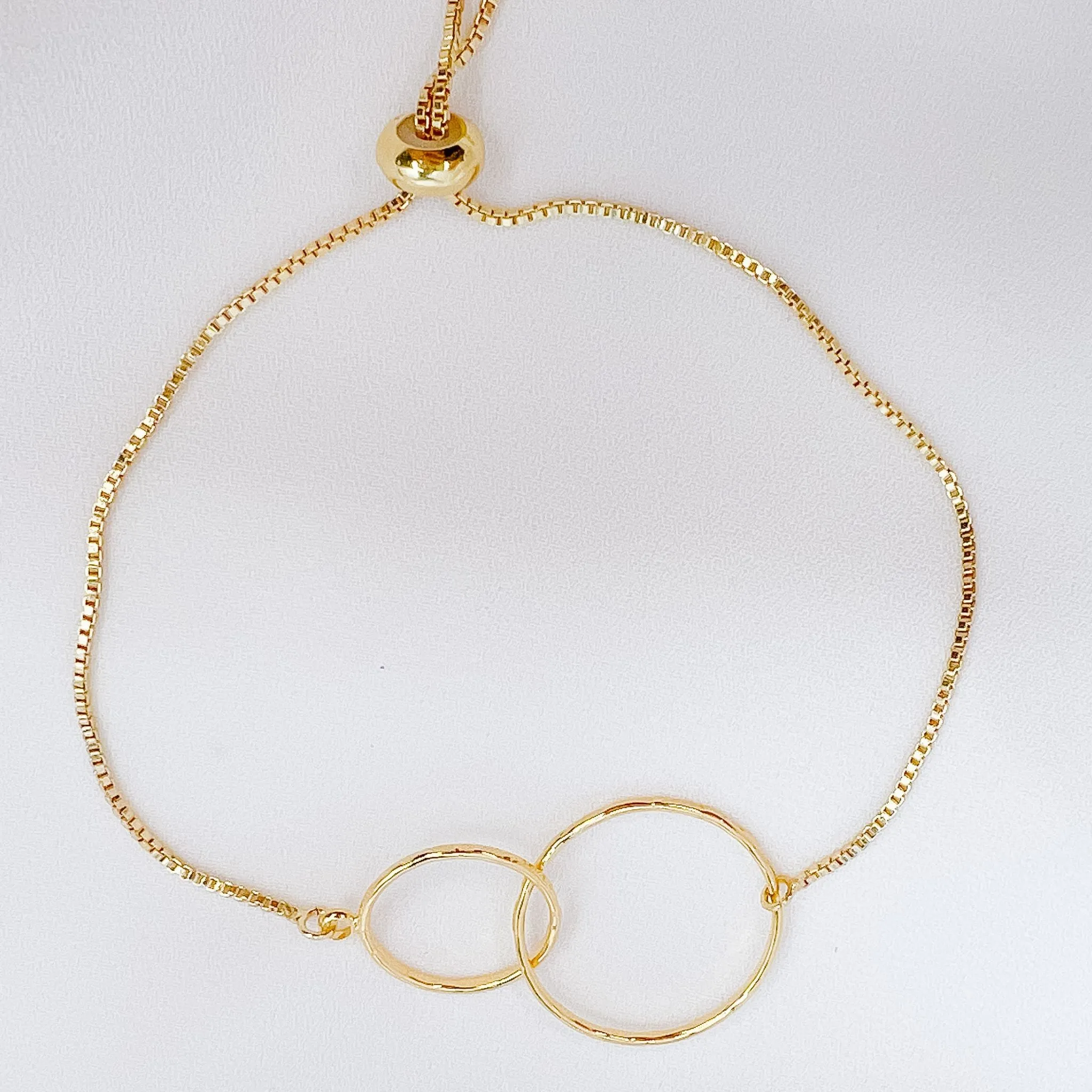 Gold Double Circle Adjustable Bolo Style Bracelet