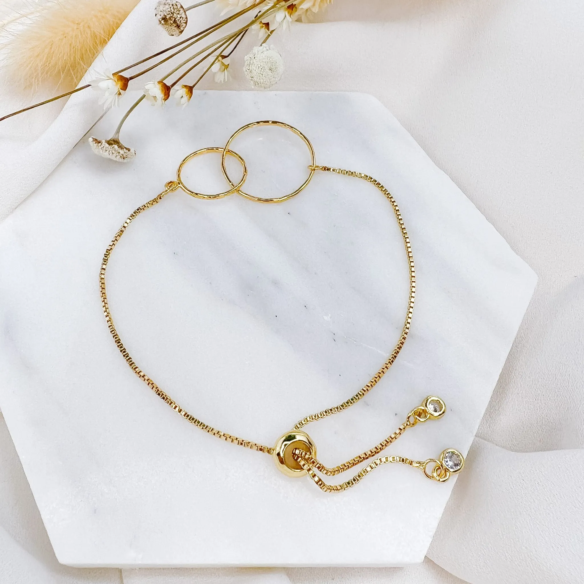 Gold Double Circle Adjustable Bolo Style Bracelet