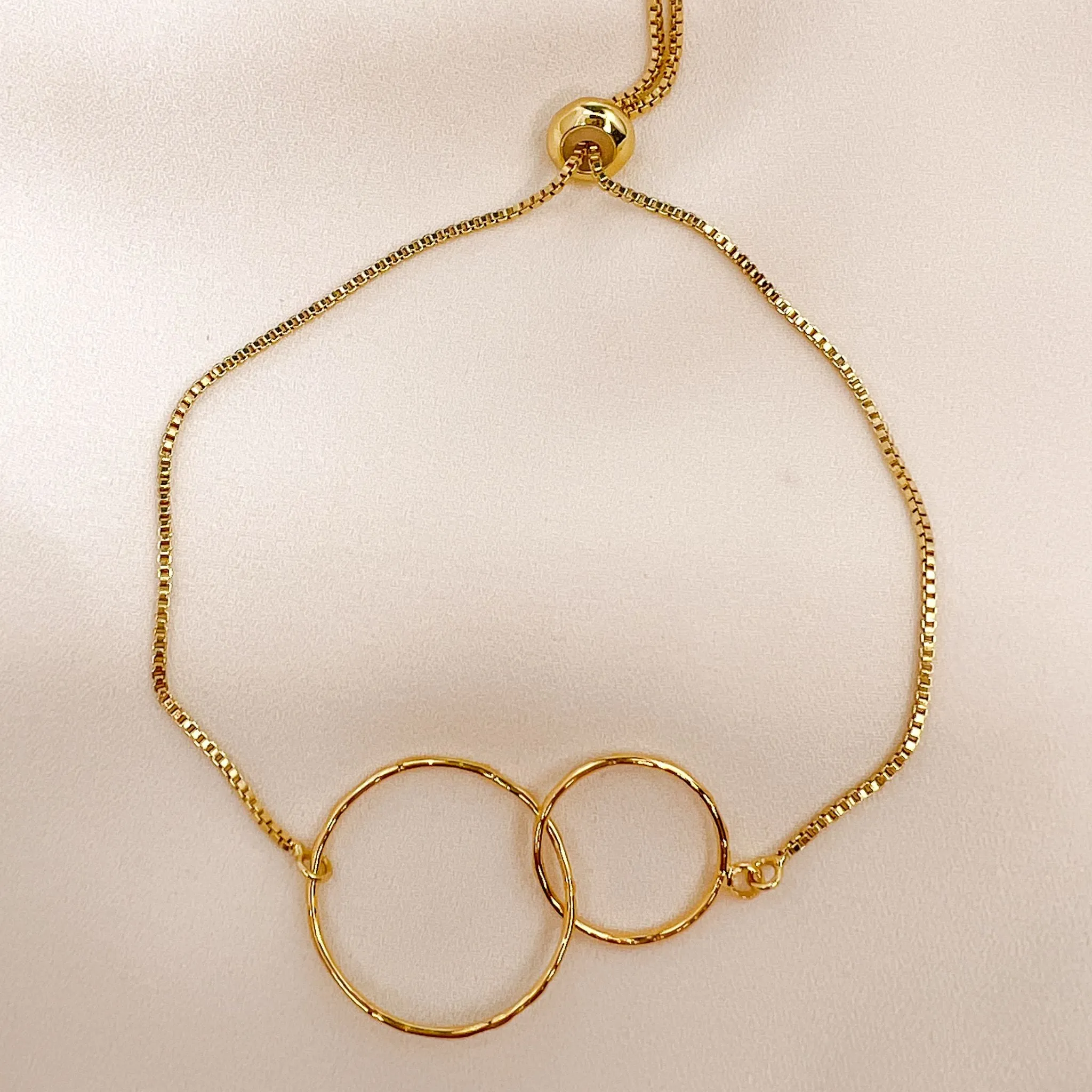 Gold Double Circle Adjustable Bolo Style Bracelet