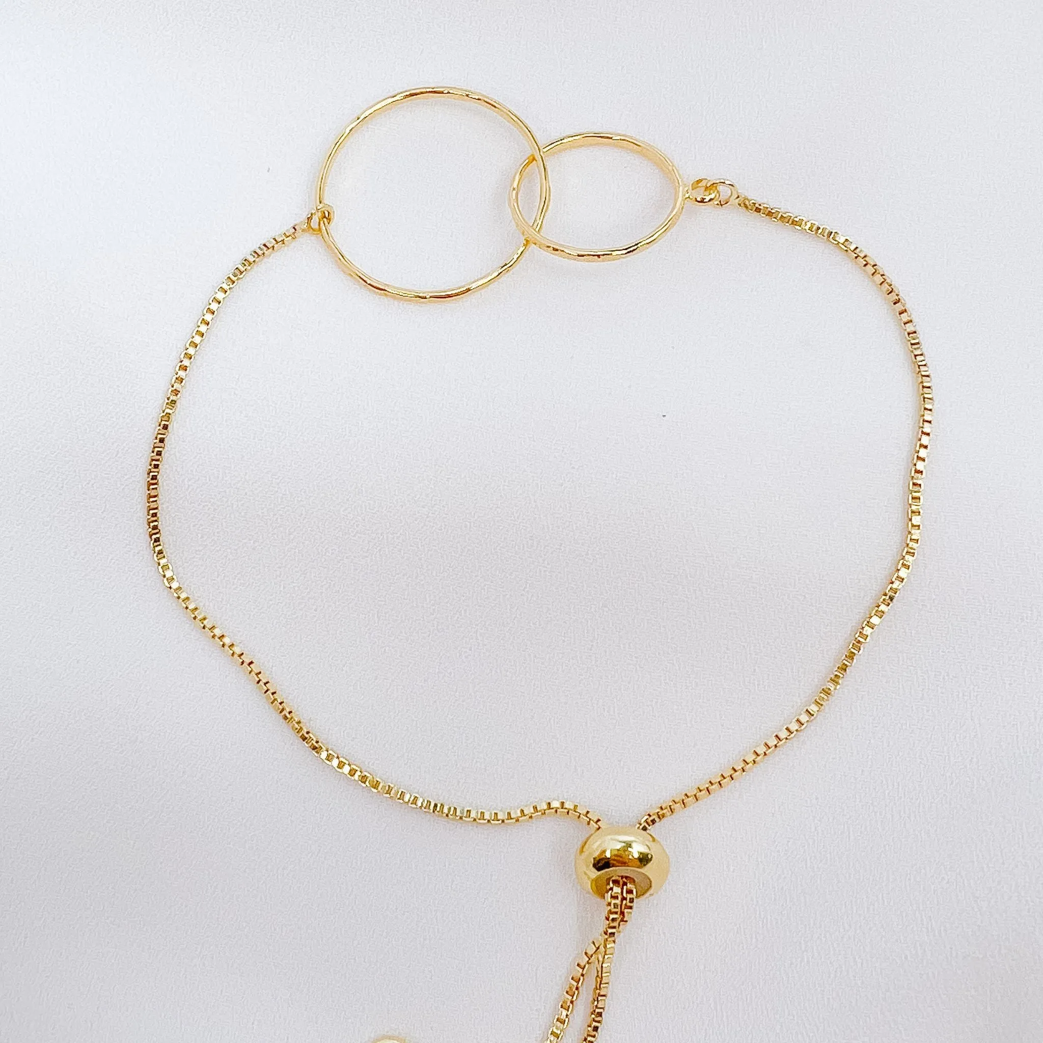 Gold Double Circle Adjustable Bolo Style Bracelet