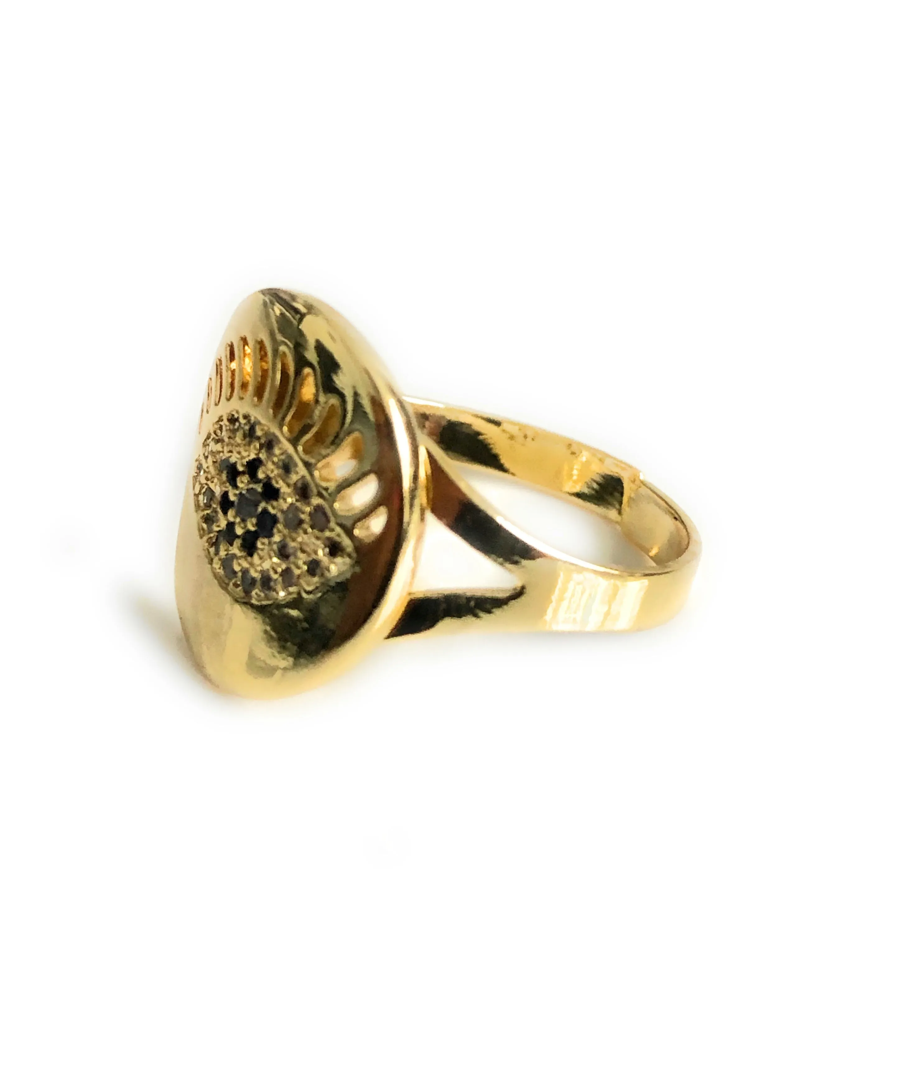 Gold Plated Evil Eye Adjustable Cubic Zirconia Ring