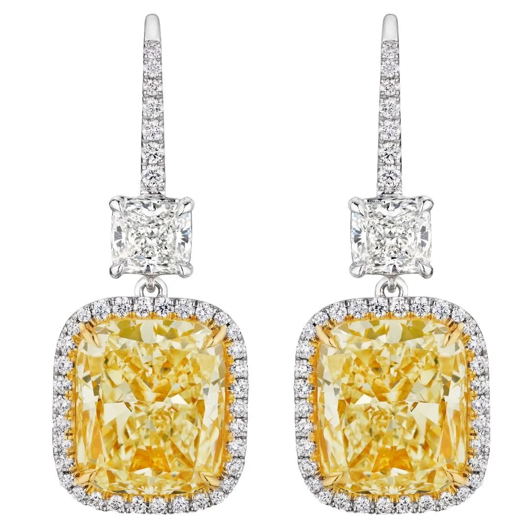 'Golden Brilliance' Light Yellow Drop Earrings, 8.5 CT Each