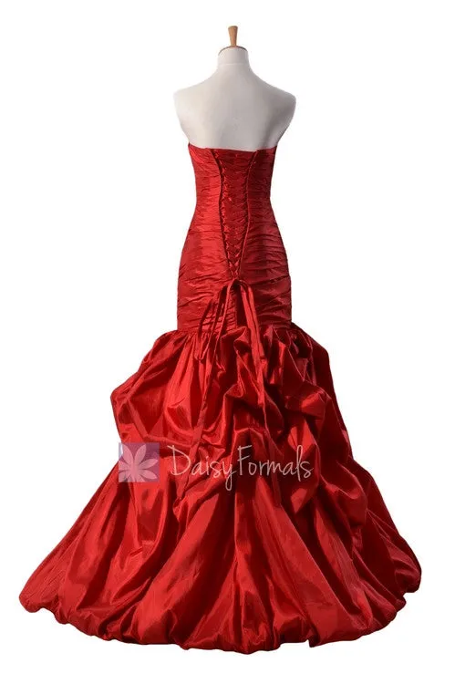 Gorgeous Strapless Red Taffeta Prom Dress Floor Length Party Dress(PR2726)