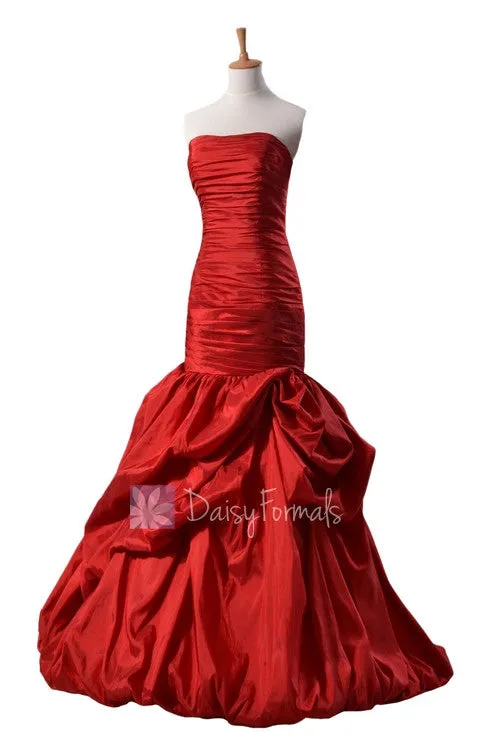 Gorgeous Strapless Red Taffeta Prom Dress Floor Length Party Dress(PR2726)