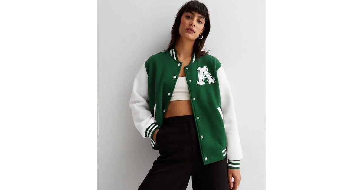 Green A Print Baseball jacket