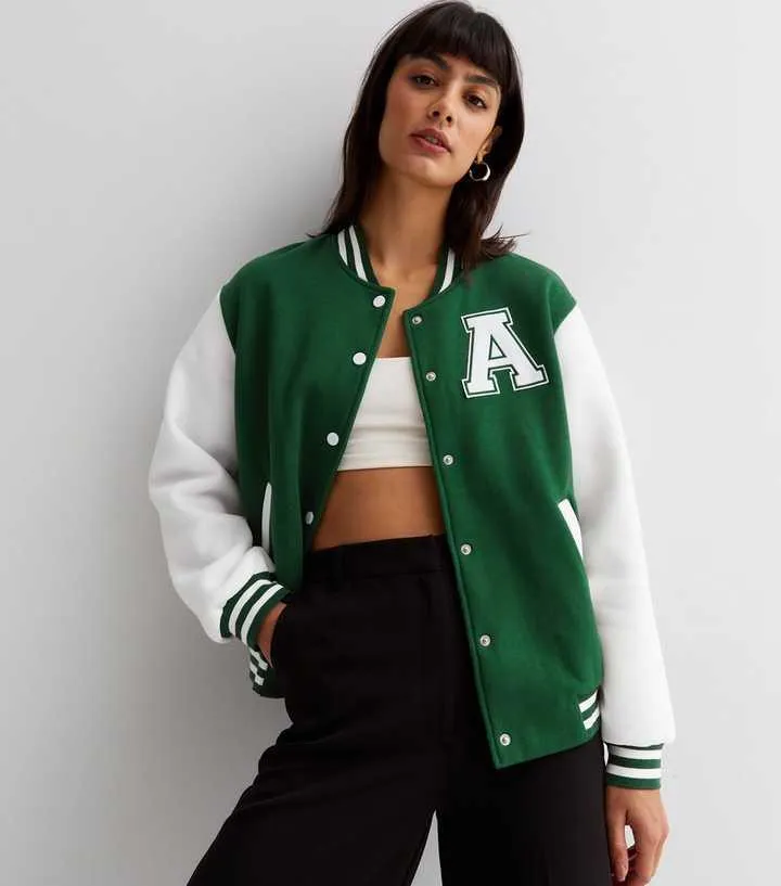 Green A Print Baseball jacket