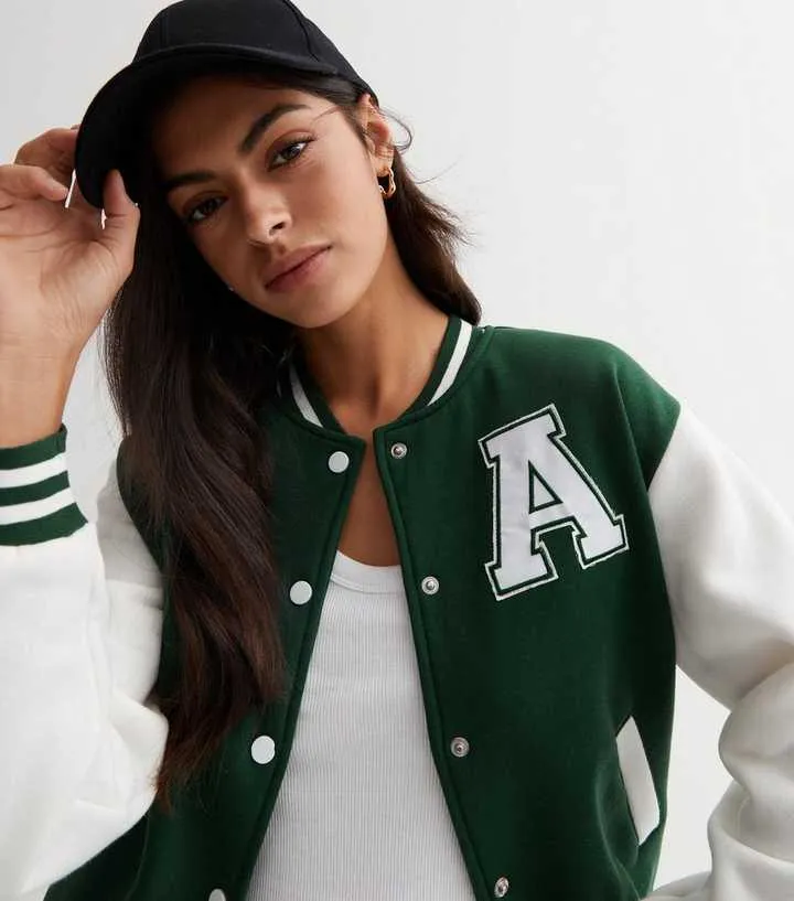 Green A Print Baseball jacket