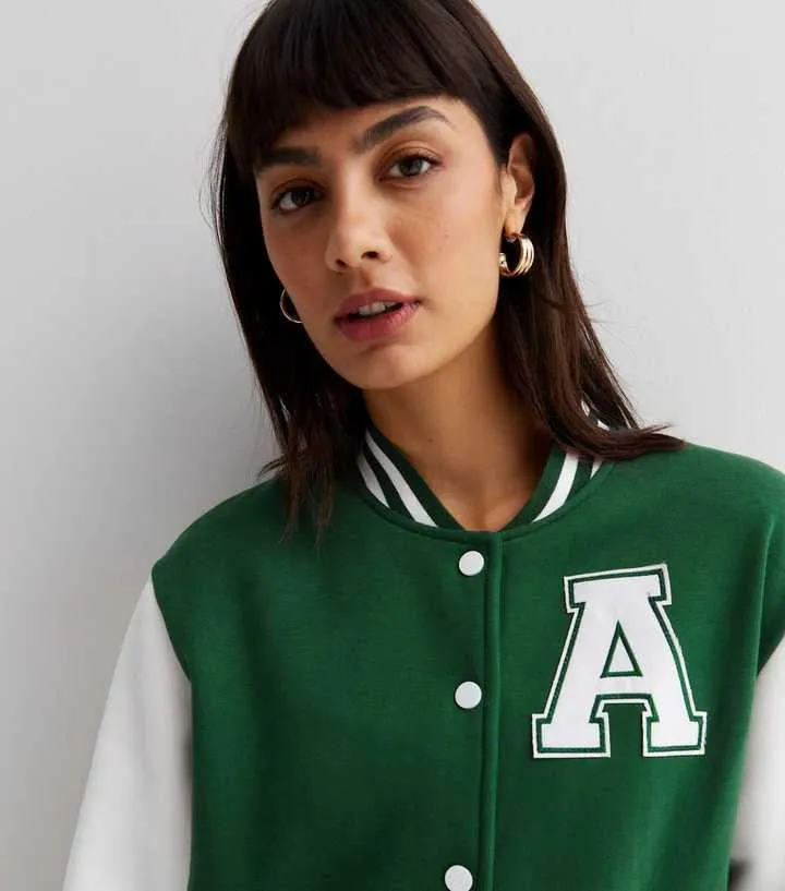 Green A Print Baseball jacket