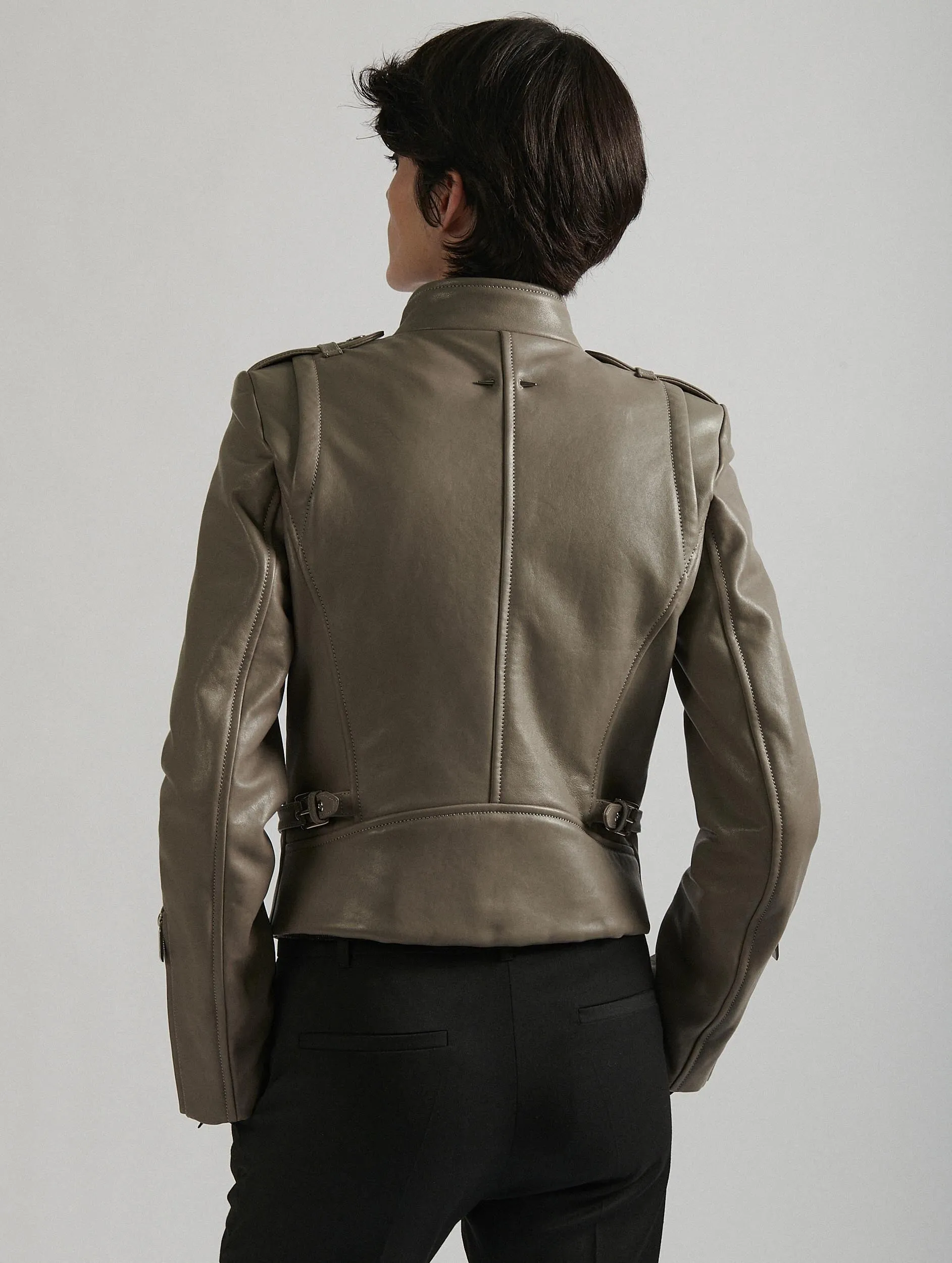 Grey leather biker jacket