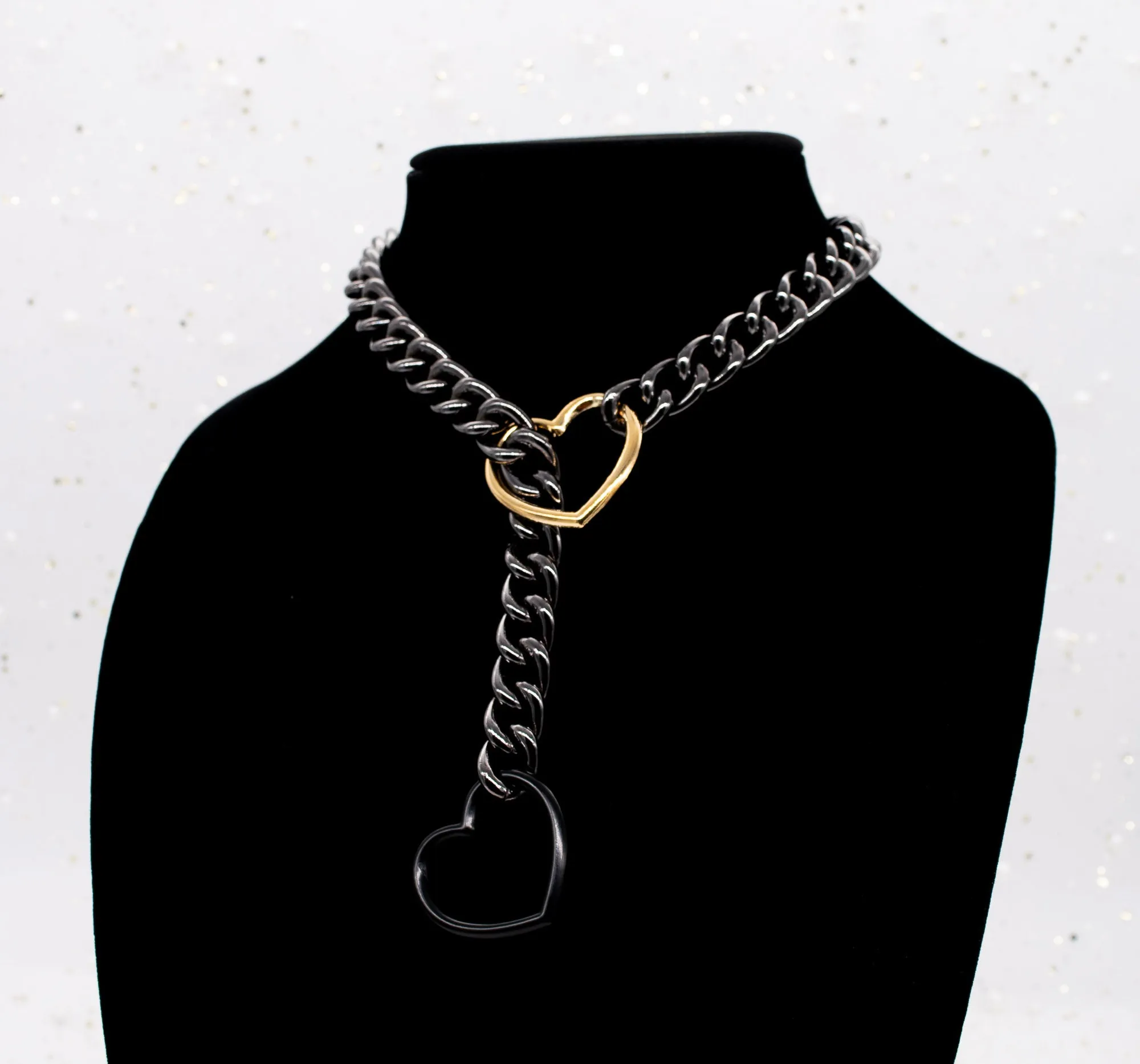 Gunmetal and Gold & Black Heart Slip Chain Collar