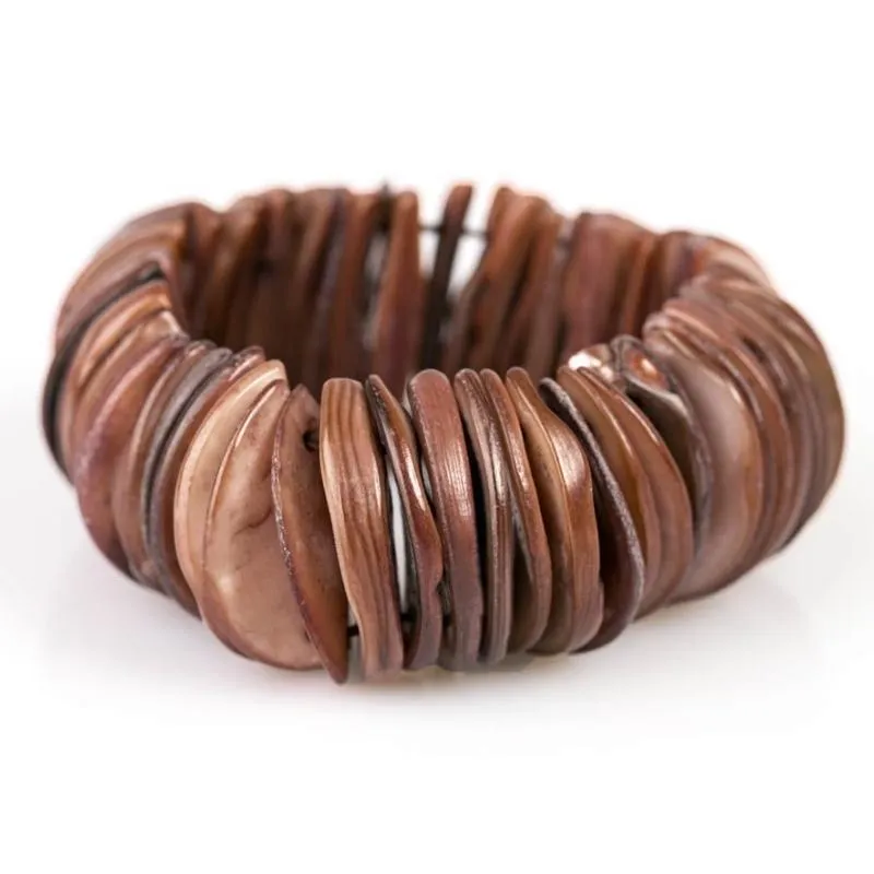 Half The Fun Brown Shell Stretchy Bracelet